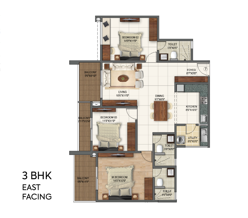 3 BHK Floor Plan Preview